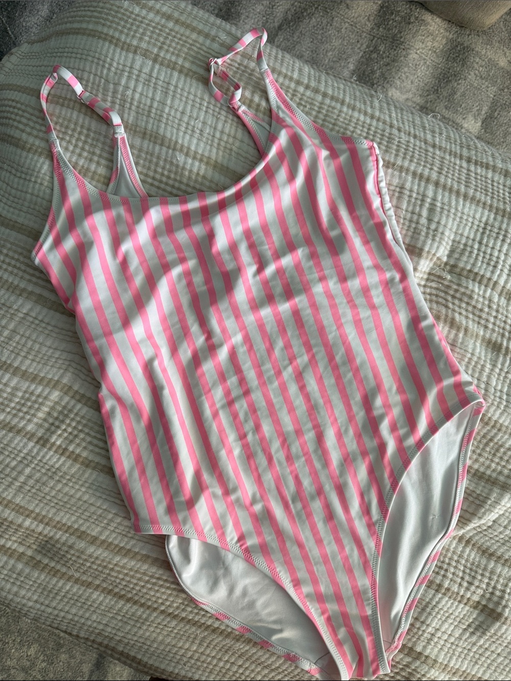 Old Navy Pink and White Striped One-Piece Swimsuit